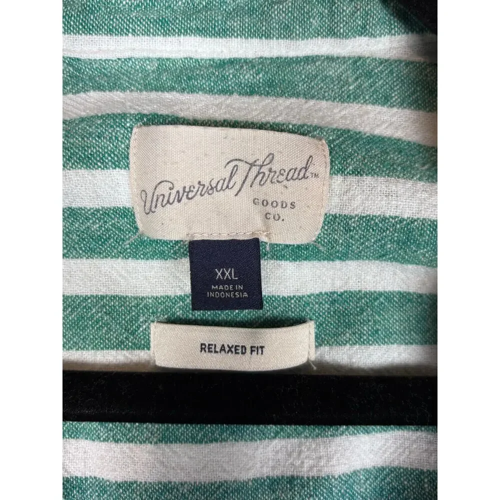 Universal Thread XXL Linen Blend Striped Button Down Shirt Green White Relaxed - Picture 2 of 10